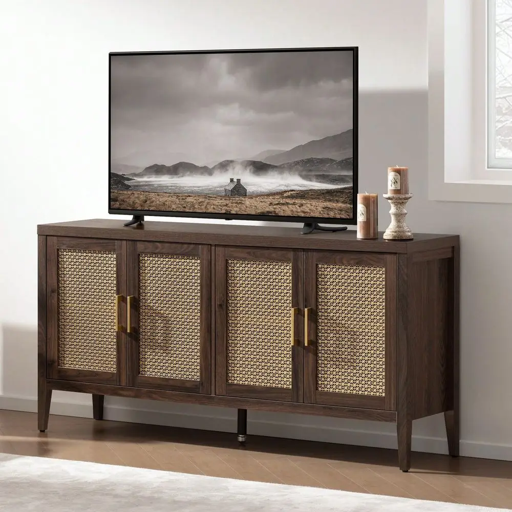 TV Stands For Living Room Bedroom Farmhouse Entertainment Center TV Console With 4 Doors Cabinet, 59 Television Stands Media Co