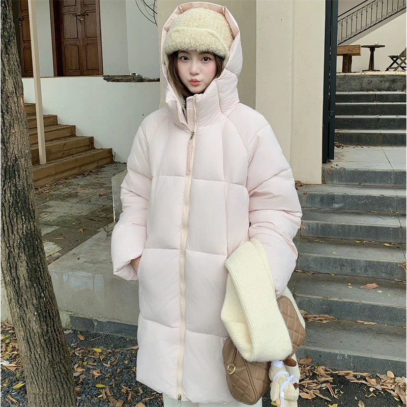 

2025 New Down Cotton Women's Long Parka Coats Cloud Puff Hooded Turtle Back Thick Down Cotton Jacket Casual Winter Bread Coats