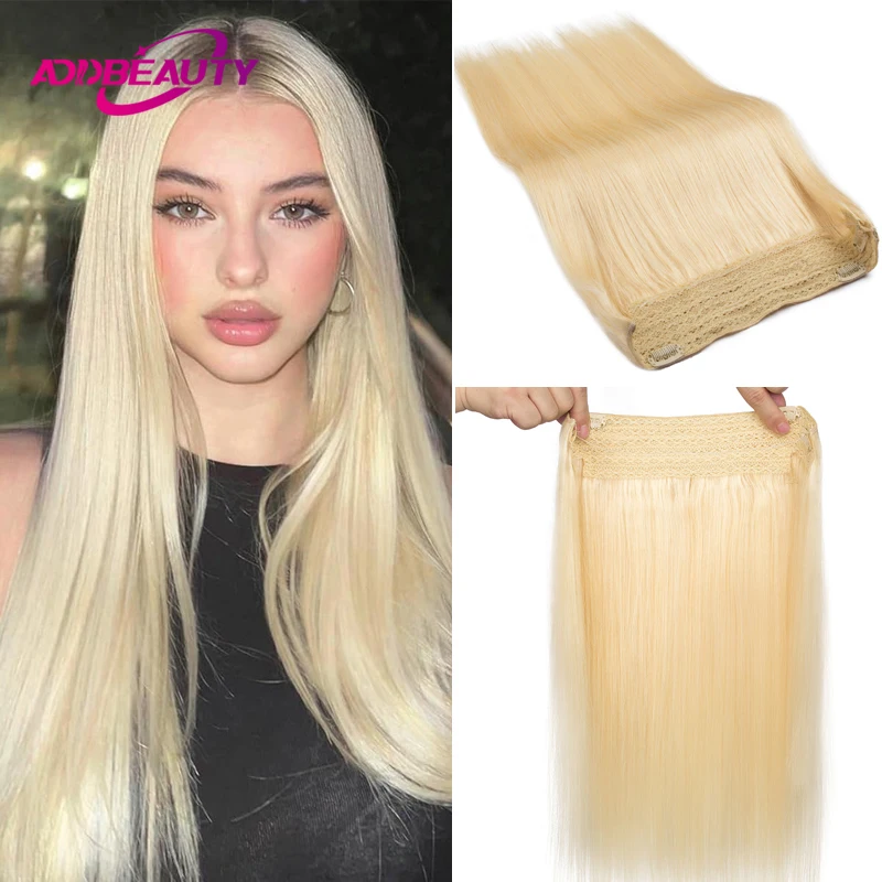 Invisible Wire Hair Extensions with Transparent Headband Adjustable Size Removable Secure Clips in Straight Secret Hairpiece
