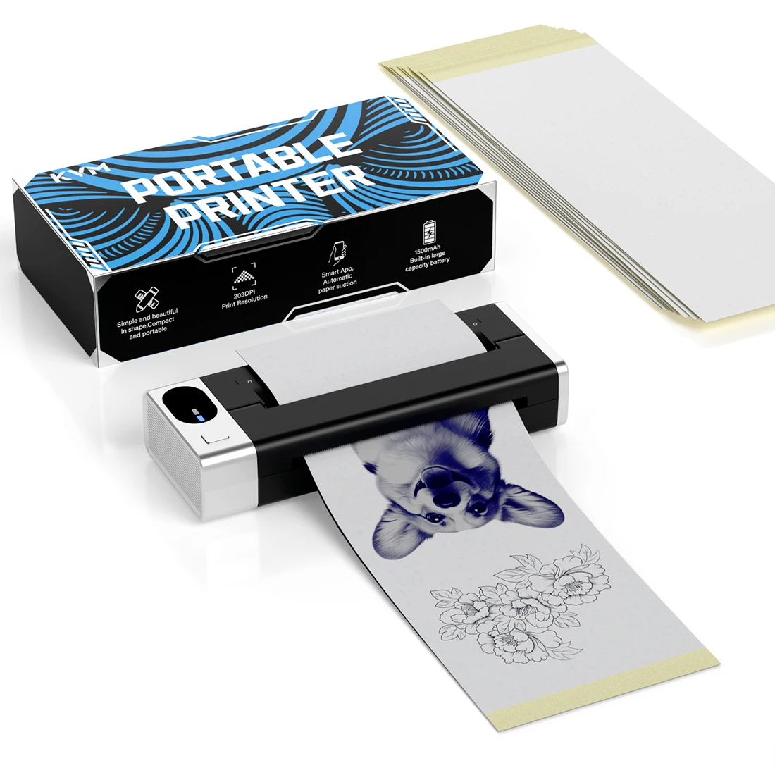 

Portable Mini Wireless Tattoo Transfer Printer 203DPI Smart App Control 15000mAh Battery 10pcs Transfer Paper for Tattoo Artists