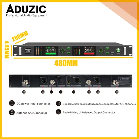 ADUZIC X300 True Diversity Trådlös Mikrofon UHF 2 Kanal Professionell Mikrofon Scenmikrofon 600Mhz Handmikrofon Headset Lapel 10 best sales trådlös headsetmikrofon - №10