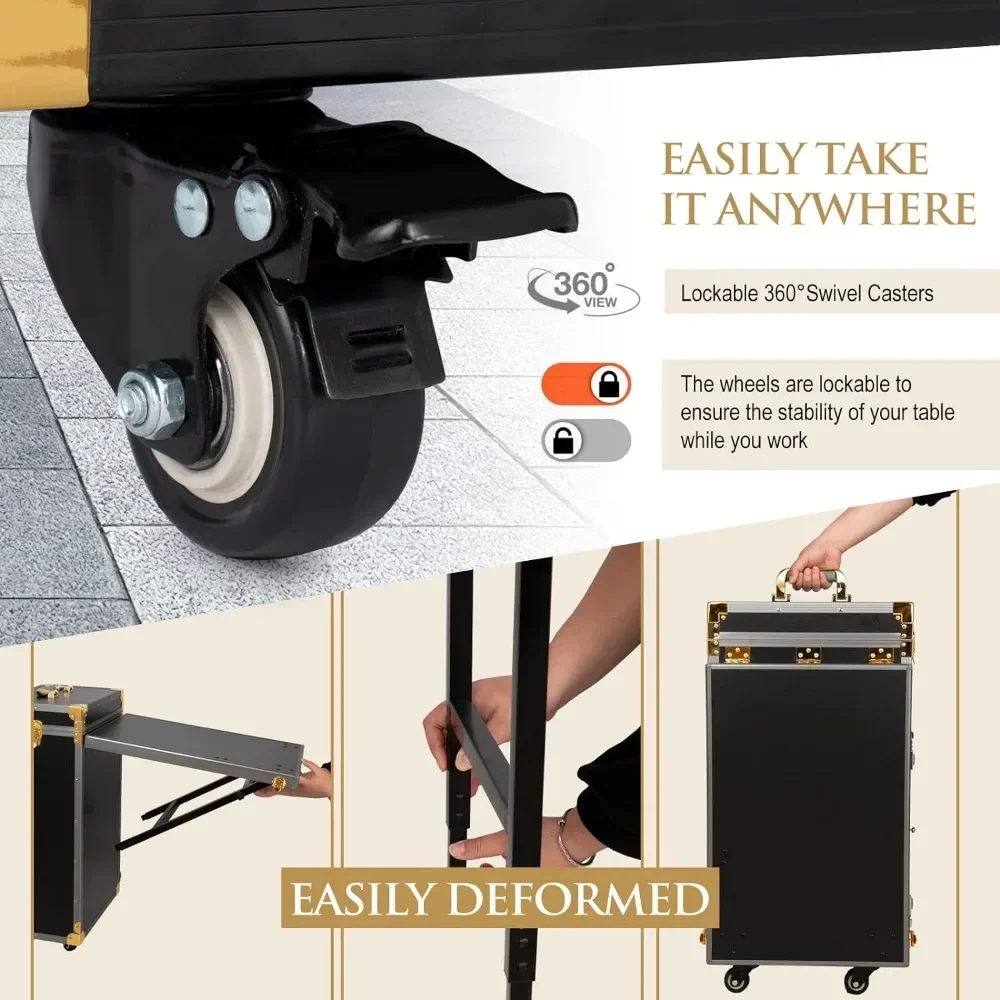 # Hot Sales Portable Rolling Manicure Table Foldable Traveling Nail Desk W/Storage Bluetooth Player Cosmetic Trolley Case Nail T
