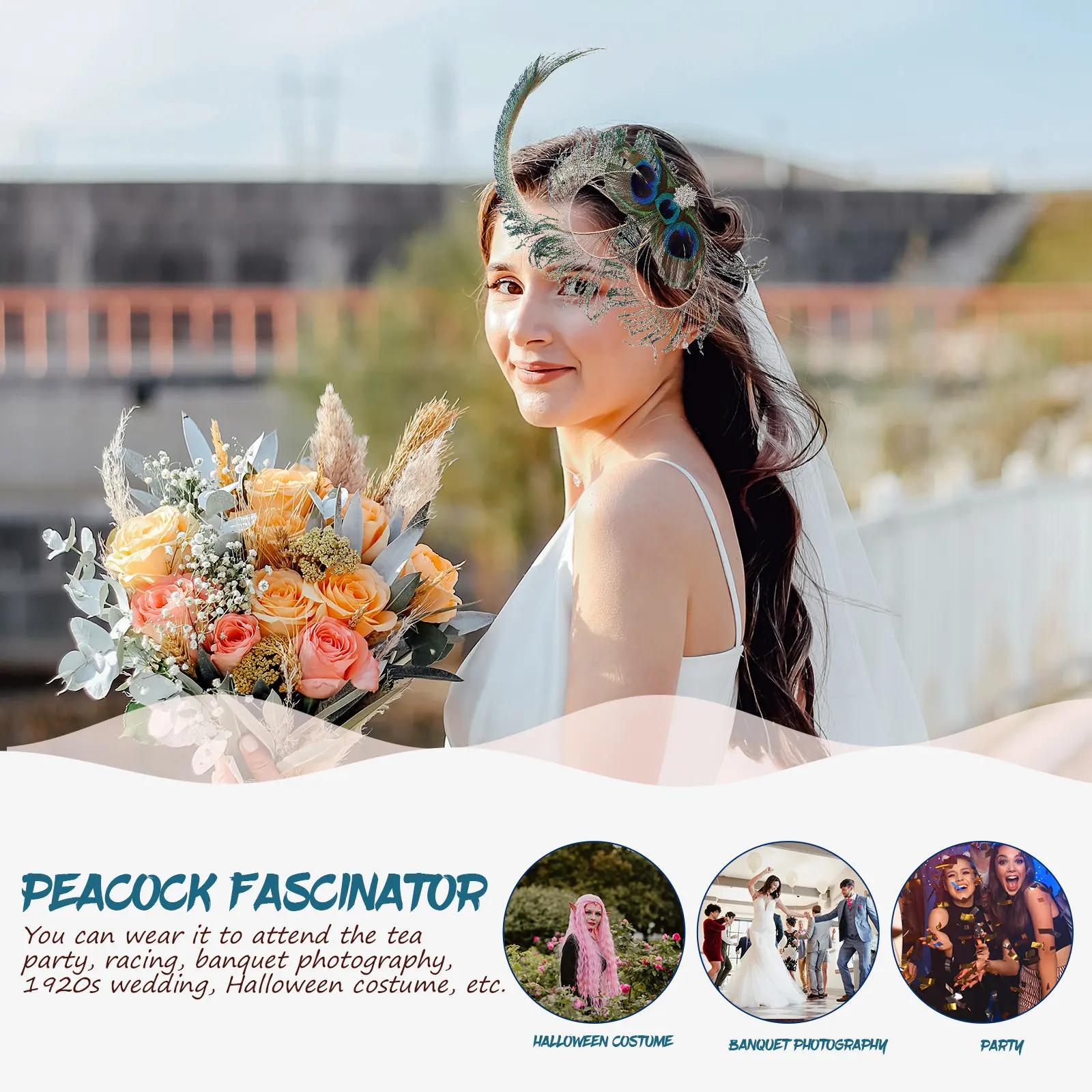 Peacock Fascinator Clip Vintage Rhinestone Hair Accessory Elegant Banquet Photography Peacock Fascinator Tea Hats for Women