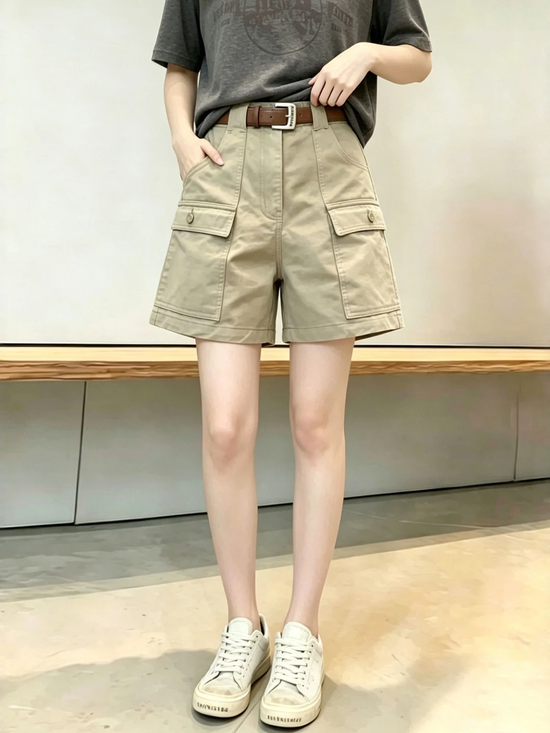 

plus Size American Retro Workwear Denim Shorts Women Summer 2026 New Slim Khaki Wide Leg Pants High Waist Commute Style