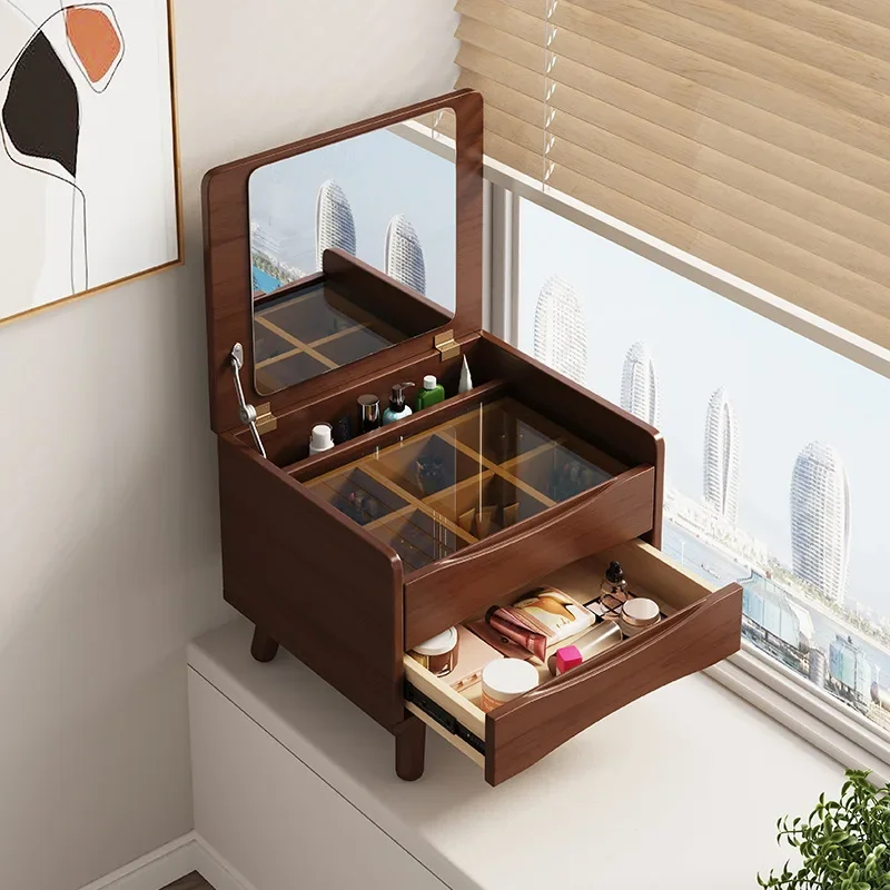 Nordic Mini Solid Wood Bay Window Dresser Multi-functional Small Apartment Bedroom Dressing Table Storage Cabinet Integrated