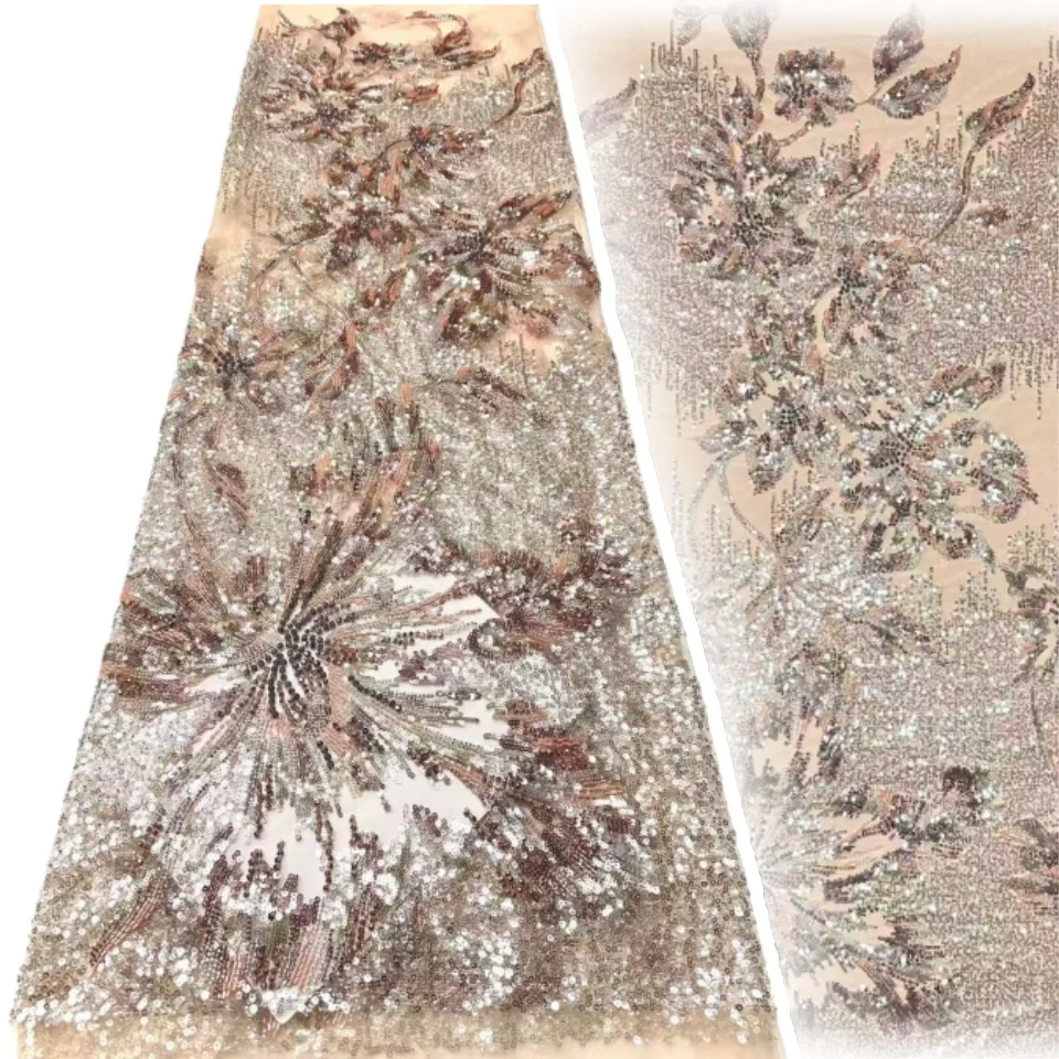 

Luxury Laces on Sale 5 Yards 2026 High Quality Sequins Beaded Lace Fabric Rhinestone Embroidery French Tulle for Dresses SZ1987
