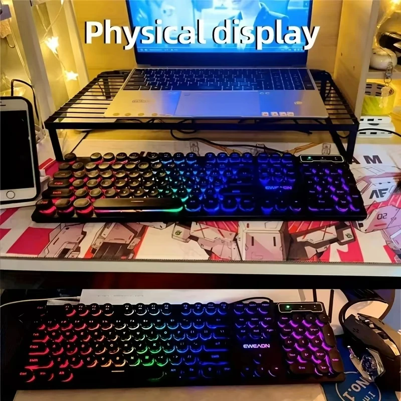 104 Key Mechanical Keyboard Punk RGB Backlit Wired Keyboard Ergonomic Keyboard Games Office Keyboard Computer Accessories