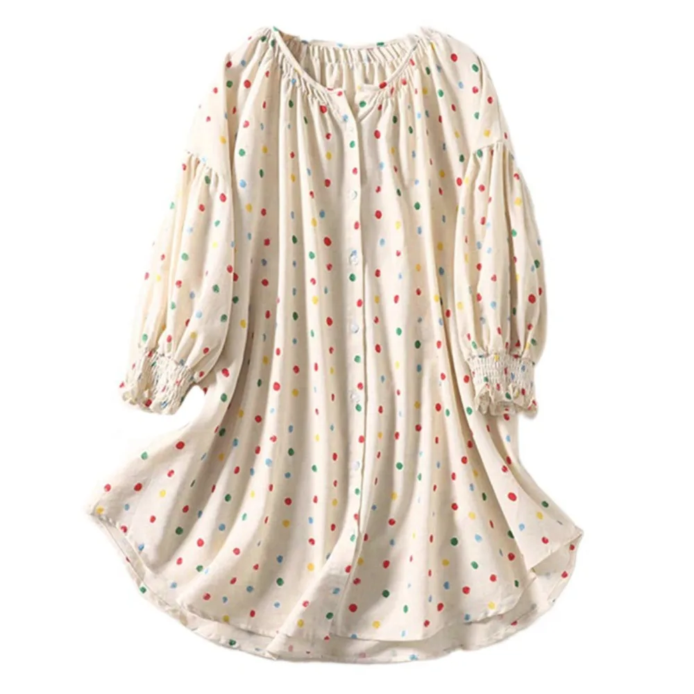 

Fashion Sweet Colorful Dots Blouse Loose Casual Pleated Shirt Top Thin Spring Autumn Button Shirt Women Girl