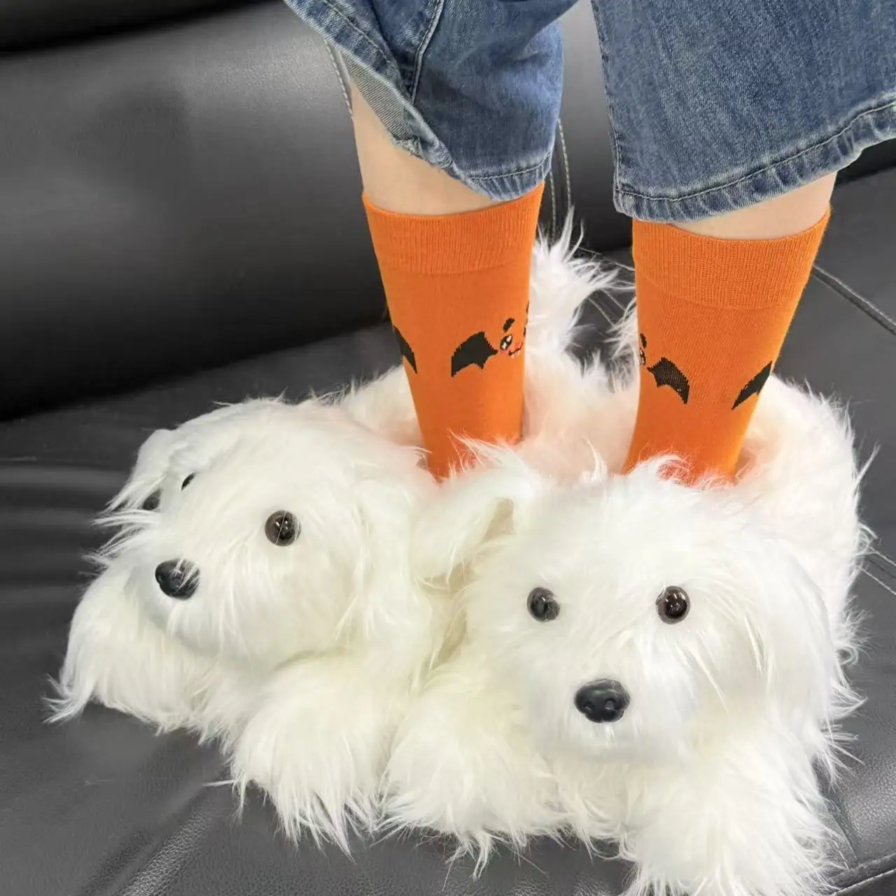 

Kawaii Bichon Frise Plush Slippers Cartoon White Dog Soft House Shoes Winter Warm Furry Shoes Indoor Slipper Christmas Gifts