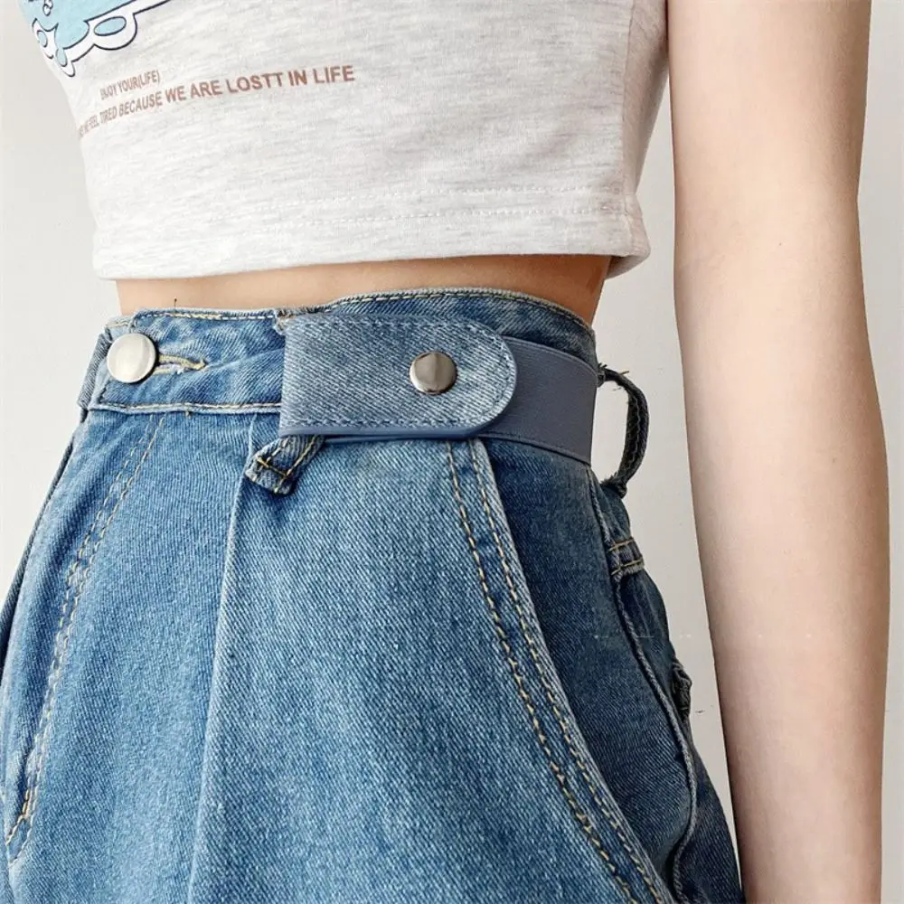 Without Buckle Elastic Belt Japanese Decoration Stealth Buckle Free Belt Elastic Black No Buckle Invisible Belt Women