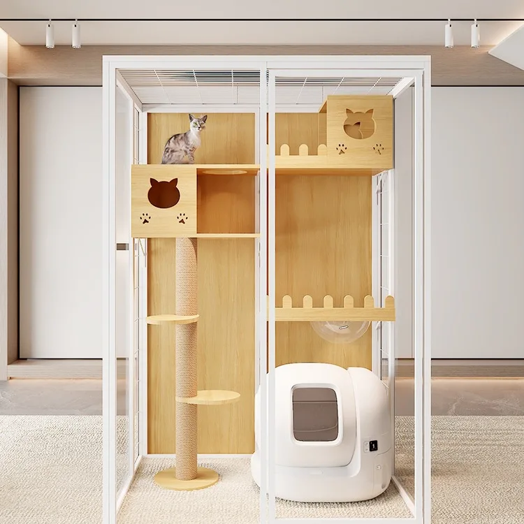 

Большая панорамная стеклянная кошачья вилла из цельного дерева, пространство, кошачий домик, домашний кошачий домик, роскошный ветер