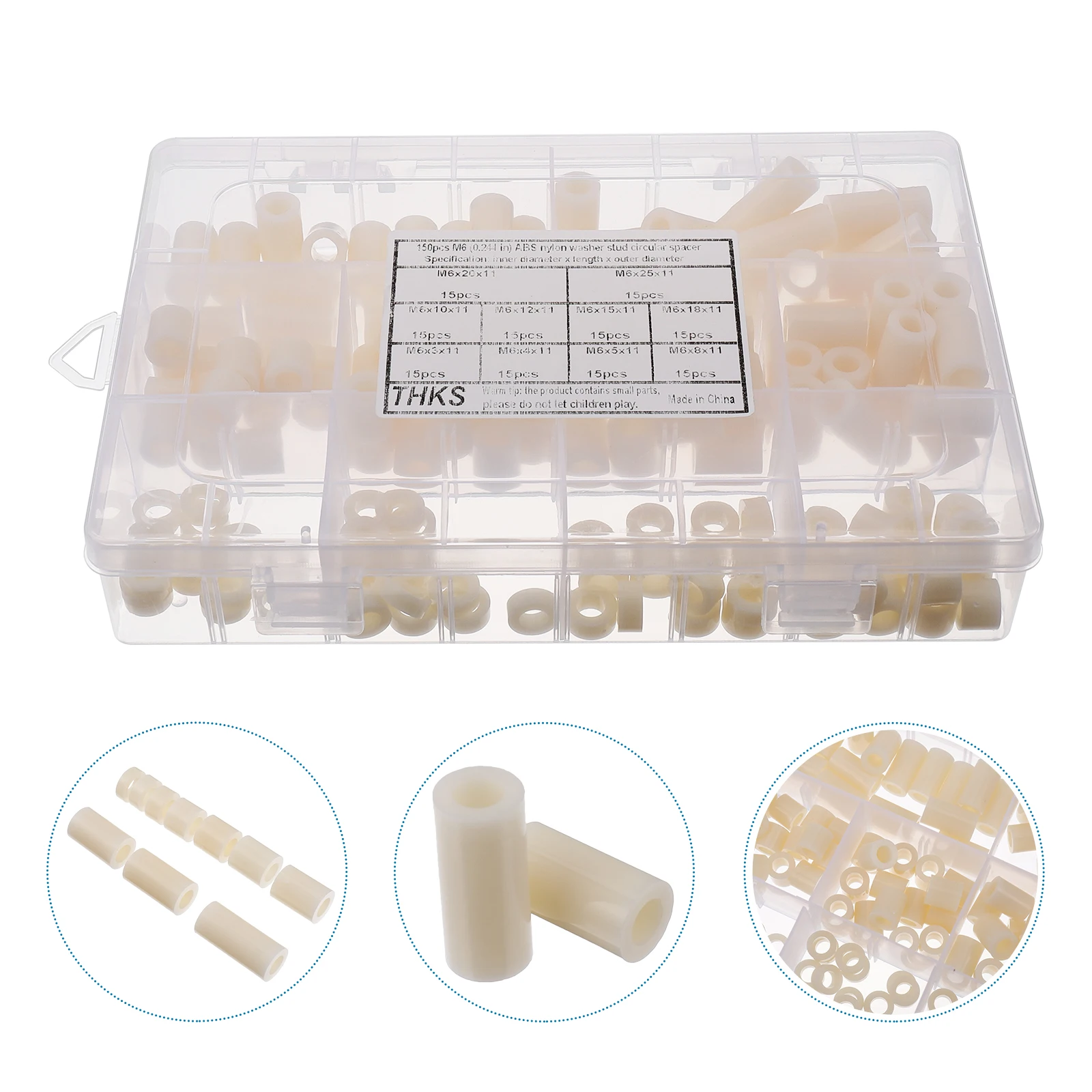 

150 Pcs Nylon Washer Screw Nut Assortment Round Spacer St off Bracket Abs Insulation Nut Assortment Storage Box