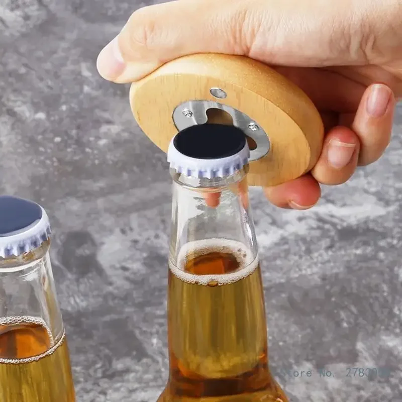 4Pcs Creative Wooden Wine Bottle Opener Practical Jar Opener Round Beer Elegant Bottle Opener for Parties Gatherings