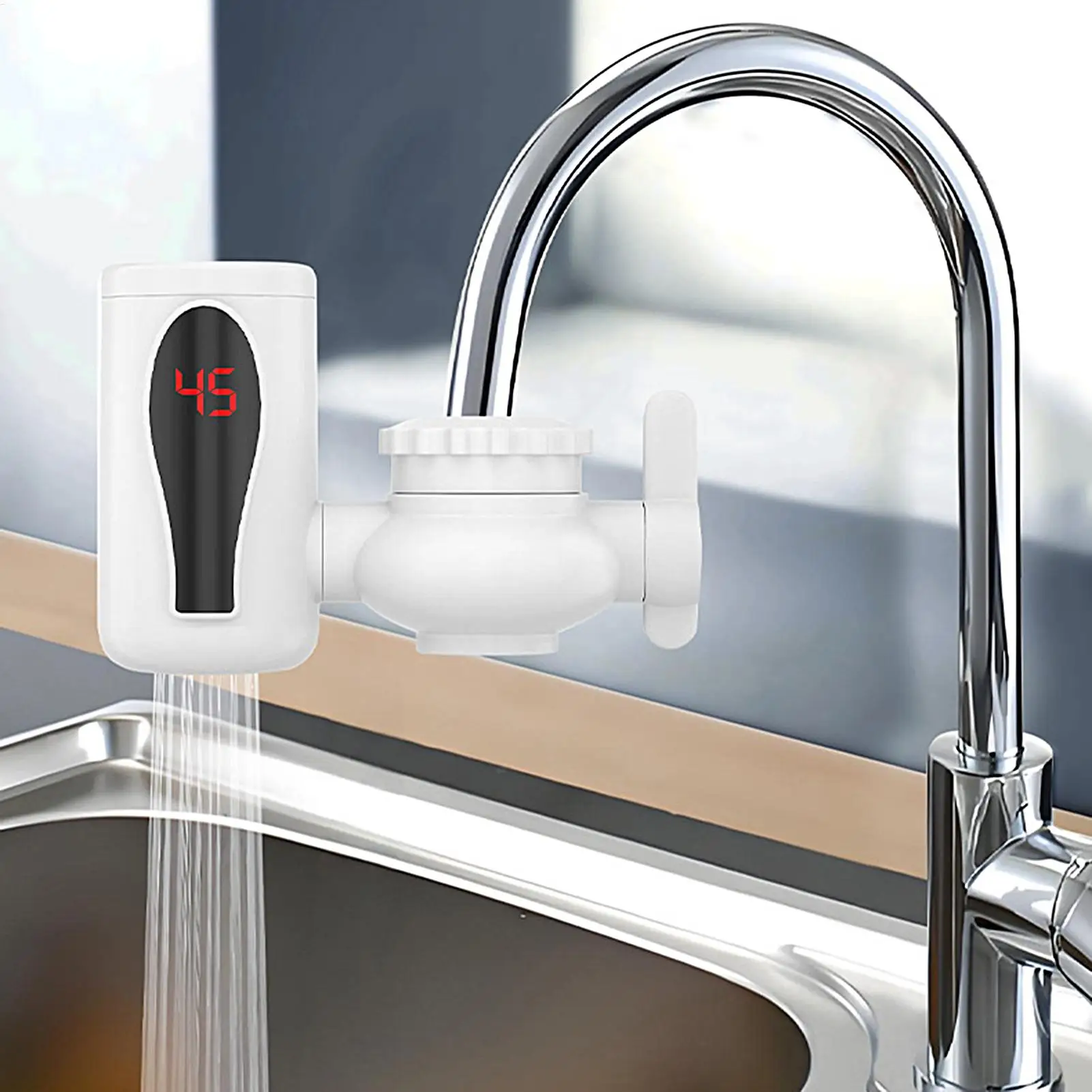 

Hot Water Tap Tankless Water Heater Rotatable LED Digital Display Tap Double Modes For Handwashing Break Room Bathroom Small