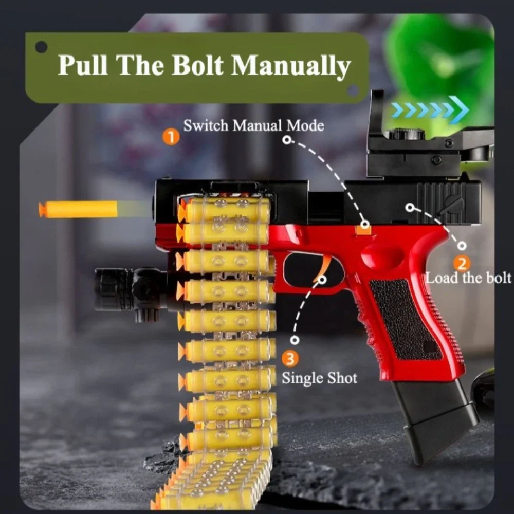 Pistola giocattolo a proiettile morbido con modalità di sicurezza elettrica/manuale con catena a proiettile Gioco di tiro all'aperto per bambini Regalo di Natale