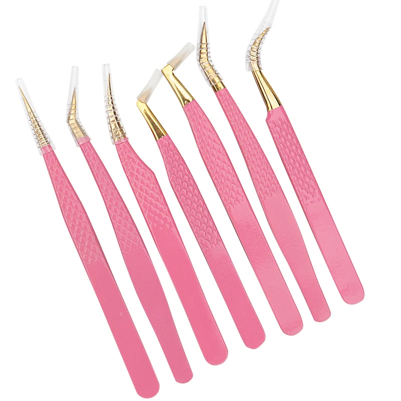 1 pçs pinças de extensão de cílios clipe de sobrancelha rosa aço inoxidável alta precisão cílios falsos pinças de levantamento ferramenta de maquiagem coreana