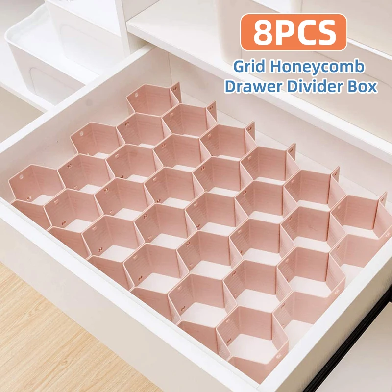 

8PCS DIY Plastic Honeycomb Nest Drawer Storage Divider Jewelry Sock Tie Underwear Debris Storage Box Makeup Organizer Tools