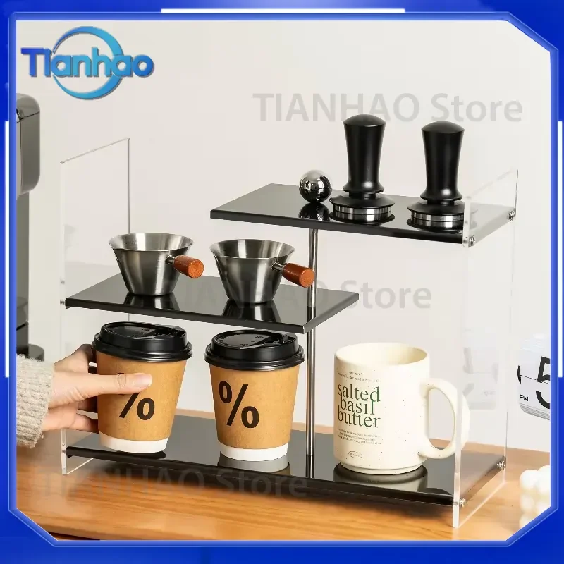 Minimalist Stainless Steel Storage Rack with Thick Acrylic Divider Multi Layer Desktop Organizer for Home High Load Bearing