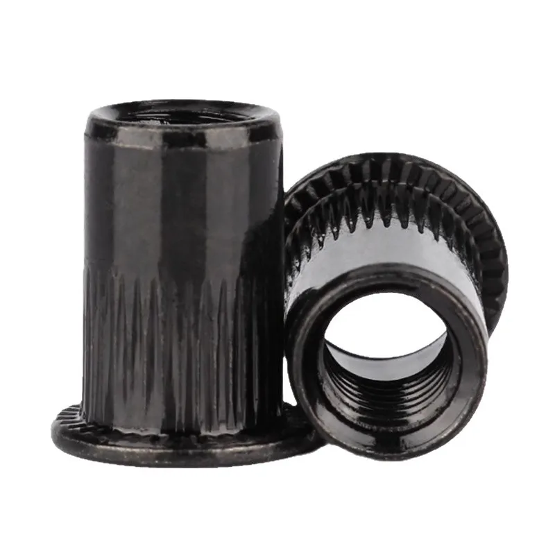 110pcs Flat Head Rivnut Black Zinc Plated Carbon Steel Knurled Rivet Nut Threaded Insert Nuts M3 M4 M5 M6 M8