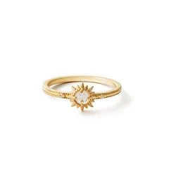 LAMOON 925 Silver Ring For Women Twinkling Sun Natural Clear Crystal 14K Light Gold Plated Fine Jewelry Vintage Ring LMRI165