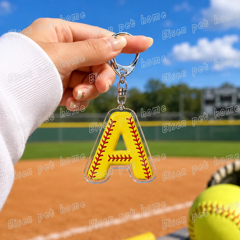 Softball Initial Letter K M L Keychains for Accessories Bag Sports Monogram Team Name Tag Keyrings Jewelry Player Gifts