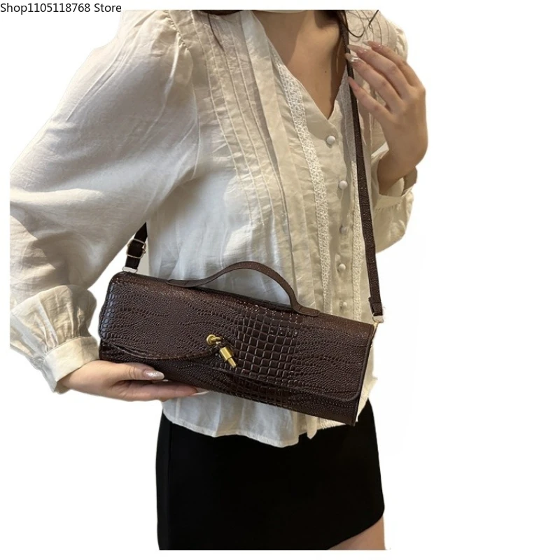 

Elegant Women Bags Black Retro PU Leather Crocodile Pattern Flip Women's Clutch Evening Bag Shoulder Crossbody Bag