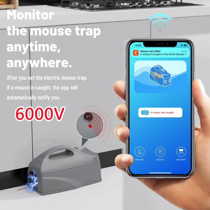 Household WiFi Smart High Voltage Electric Rat Trap, Automatic Rodent Zapper, Powerful Mice Catcher Trap for Indoor Home Use