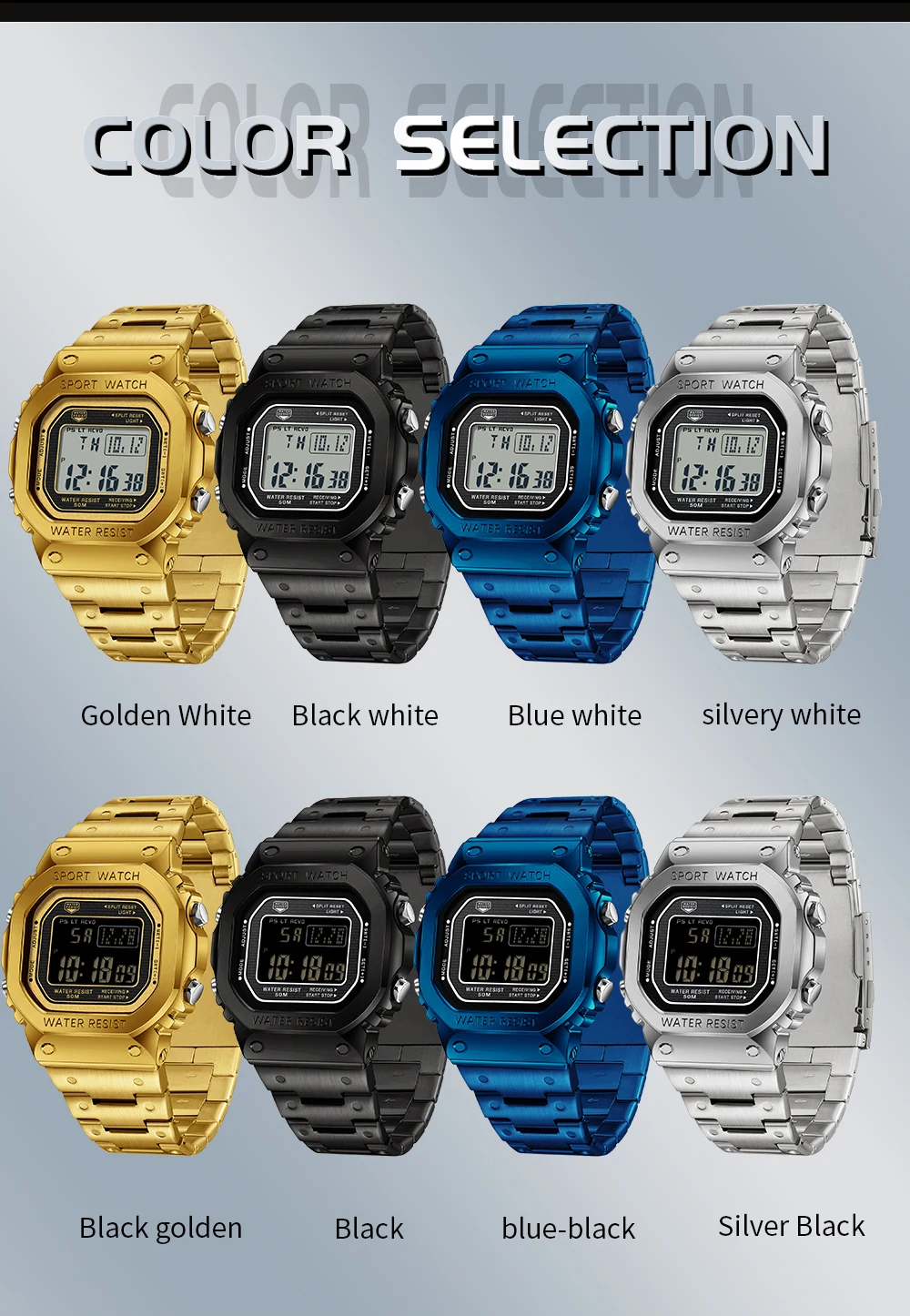 SANDA 2162 Mode Vierkant Heren Elektronisch Horloge Sport Multifunctioneel Waterdicht LED Countdown Heren Elektronisch Horloge Alarm