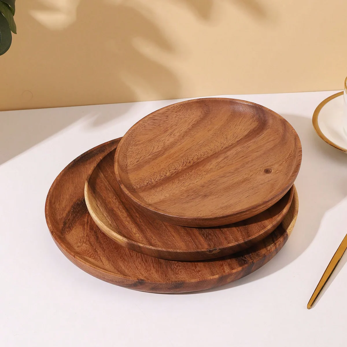 A Round Dinner Plate Made of Acacia Wood