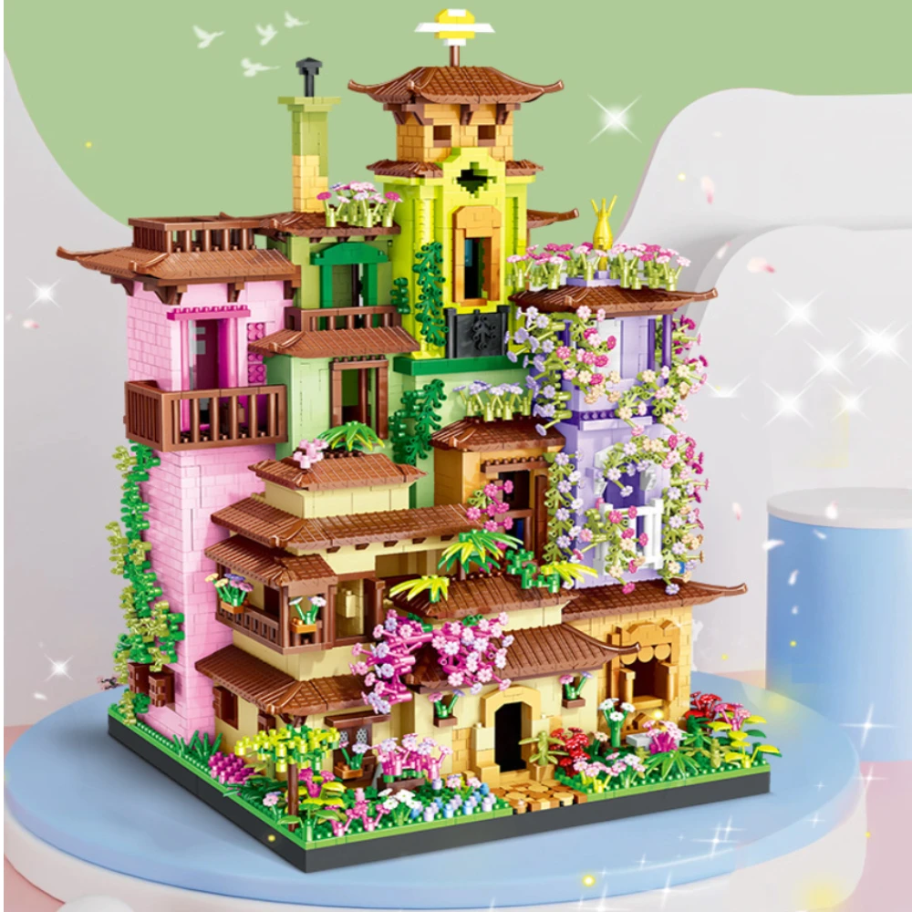 Décennie s de construction de maison de château magique Sakura, modèle d'architecture de vue de rue de ville, mini briques, jouet pour enfant, cadeaux de Noël pour adultes