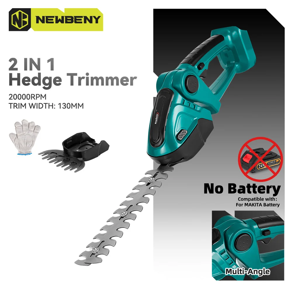 ​NEWBENY 2 IN 1 Cordless Electric Hedge Trimmer 20000RPM Rechargeable Shrub Pruning Mower Garden Tool For Makita 18V Battery