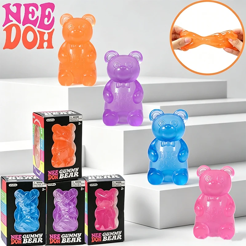 Needoh Cute Jelly Gummy Bear TPR Sensory Therapy Toy Safety Colorful Slow Rising Squishy Anxiety Heal Relax Desk Accessory Gift
