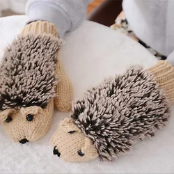 Women's All Finger Cartoon Hedgehog Gloves Cute Girls' Winter Knitted Gloves