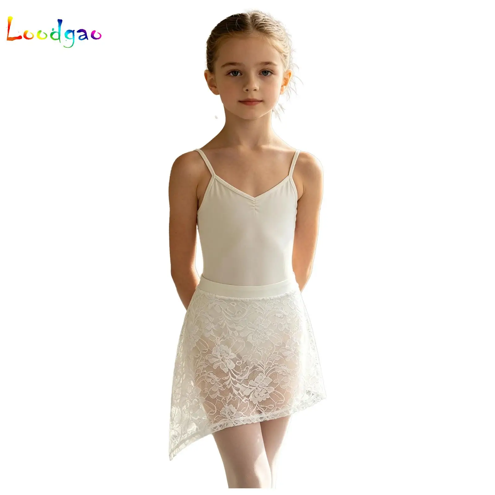

Kids Girls Child Ballet Dance Wear Lace Elastic Waistband Side Split Ballet Skirts Dance Rehearsal Practice Performance Costumes