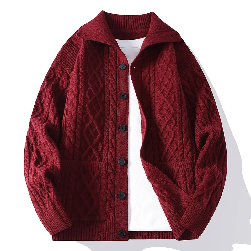 Legible Autumn and Winter Casual Sweaters Men Solid Color Turn Down Collar Knitted Cardigan Male Loose Sweatercoats Man