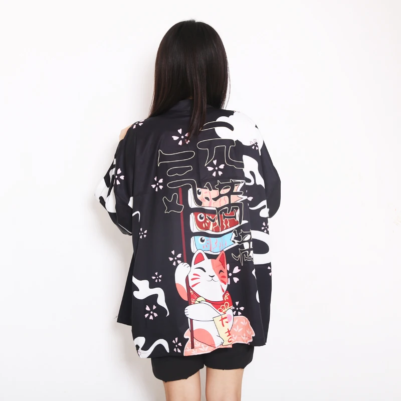 Japanese Kimono Yukata Samurai Kimono Man Cat Print Shirt Clothing Harajuku Cardigan For MenTraditional Haori Kimono Women New