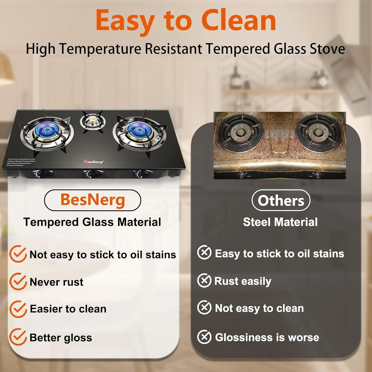 موقد غاز البروبان 3 شعلات، 34000 وحدة حرارية بريطانية عالية الكفاءة للإشعال التلقائي من الزجاج المقسى غاز البترول المسال مع منظم CSA وخرطوم #5