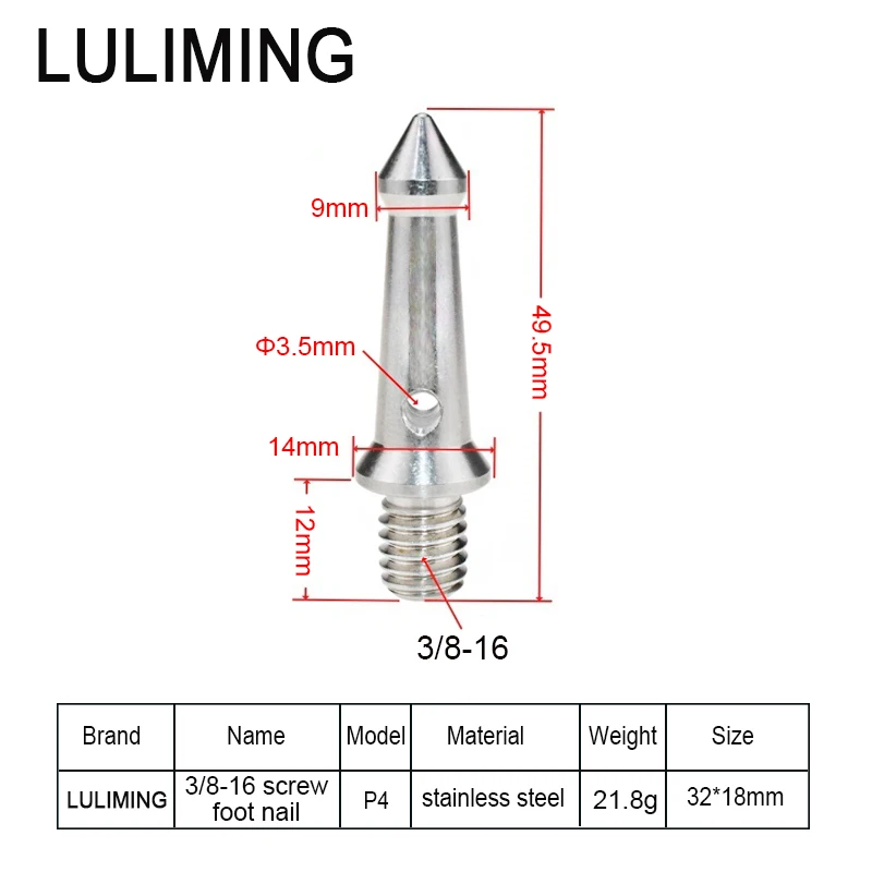 M8 1/4-20 3/8-16 Tripod Foot Nail Camera Tripod Foot Spike Stainless steel Replacement Tripod Foot Spike Photography Accessories