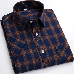 Summer S-8XL Cotton Fashion Plaid Shirts For Men's Short Sleeve  Single Patch Pocket Simple Design Casual Standard-fit Shirts