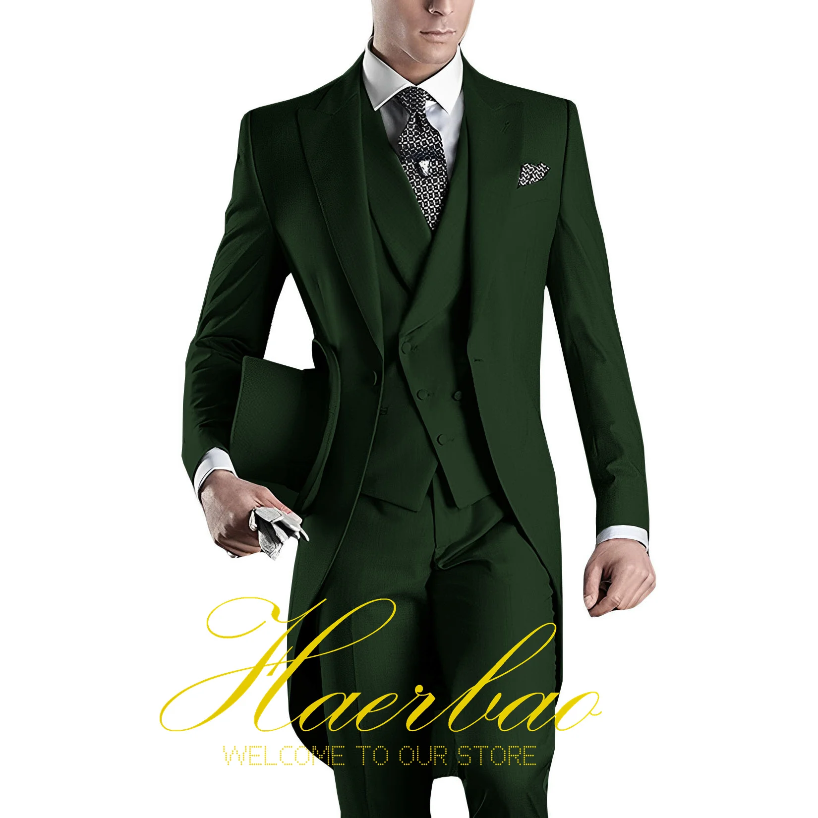 Royal Men Wedding Suit Groom Tuxedo Long Jacket Pant Vest Three Piece Suit Formal Party Clothes Custom Colors