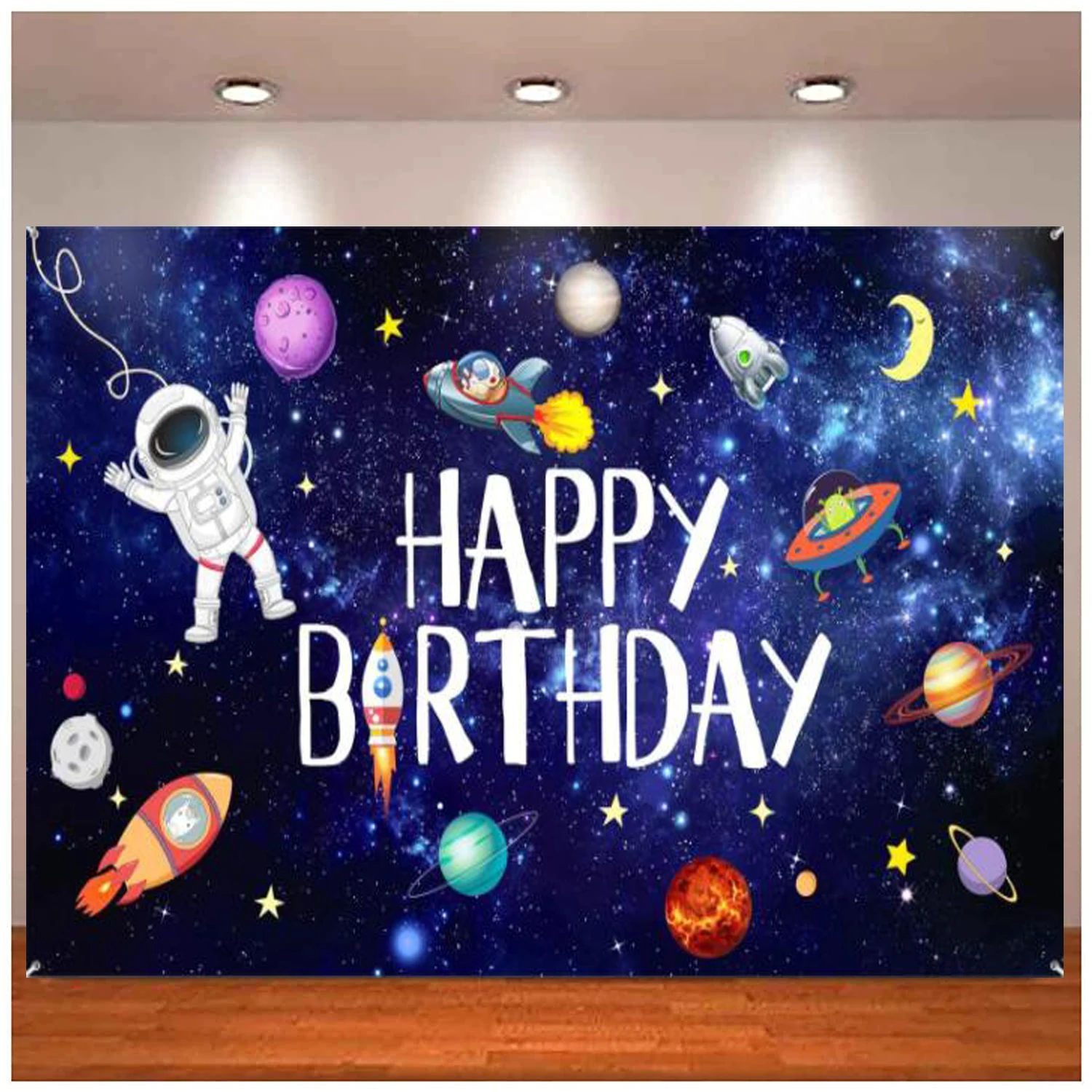 Outer Space Happy Birthday Astronaut Rocket Photography Backdrop Banner Astrology Astronomy Planet Galaxy Photo Background