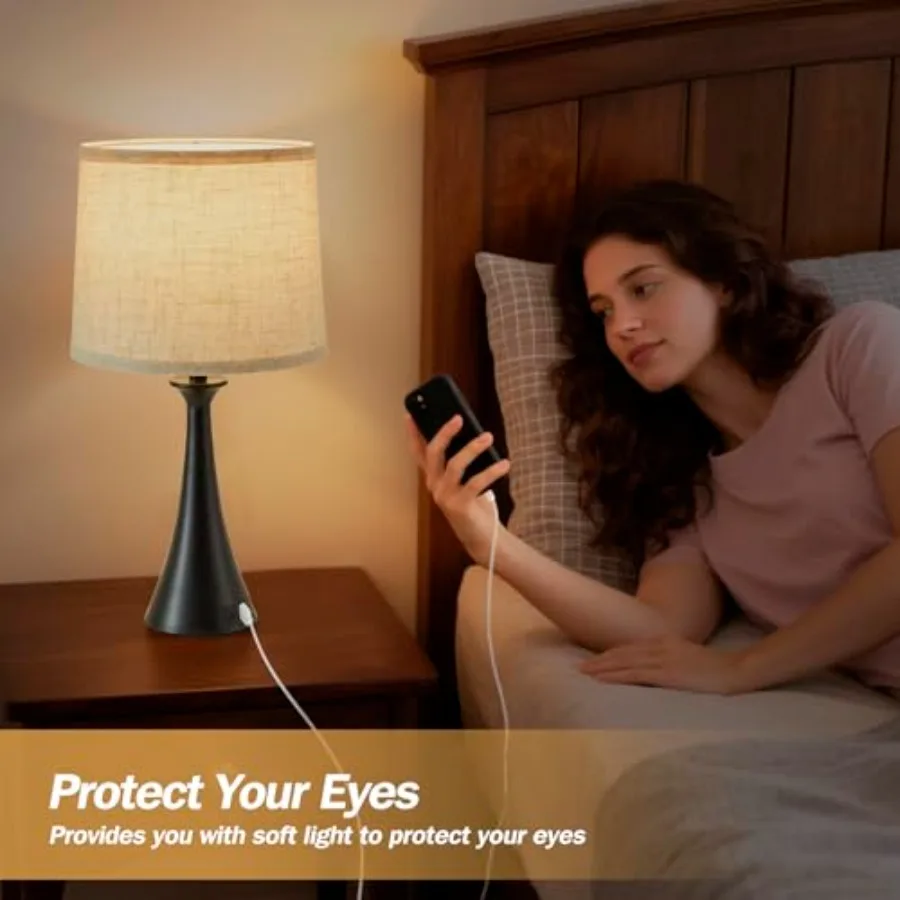 โคมไฟตั้งโต๊ะระบบสัมผัสสำหรับห้องนั่งเล่นและห้องนอน ขนาด 21 นิ้ว ชุด 2 ชิ้น พร้อมพอร์ต USB C+A โคมไฟข้างเตียงแบบสัมผัสสำหรับโต๊ะข้างเตียง ปรับได้ 3 ระดับ