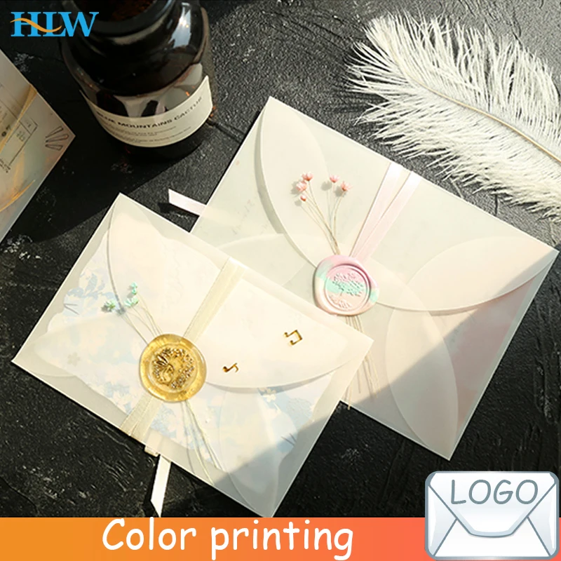 10pcs/lot Custom Semi-transparent Sulfuric Acid Paper Envelopes For DIY Postcard /Card Storage, Wedding Invitation, Gift Packing