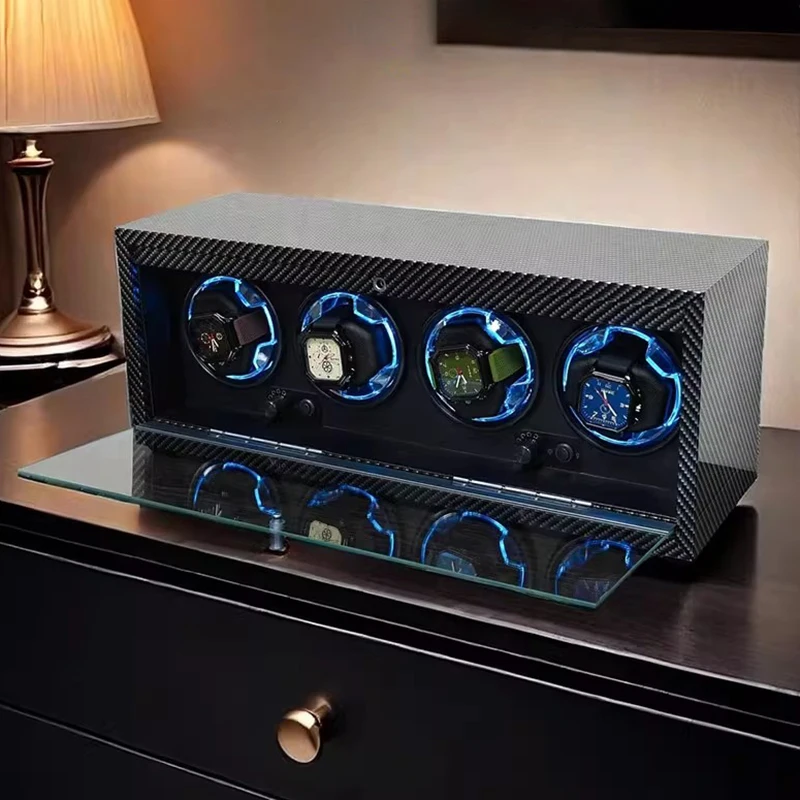 

Carbon Fiber Texture Watch Winders Mechanical Watch Winding Device Automatic Rotating Shaker Luxury Watches Storage Box