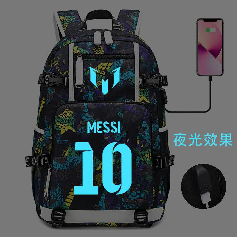 Luminous Backpack USB Messi Laptop Teens Capacity School Bags Camouflage Women Men Travel Waterproof Mochilas