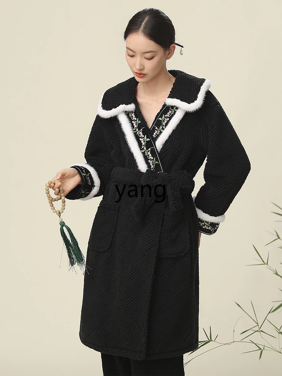 LMM national style pajamas women's autumn and winter fleece thickened new Chinese style can be worn outside loungewear set