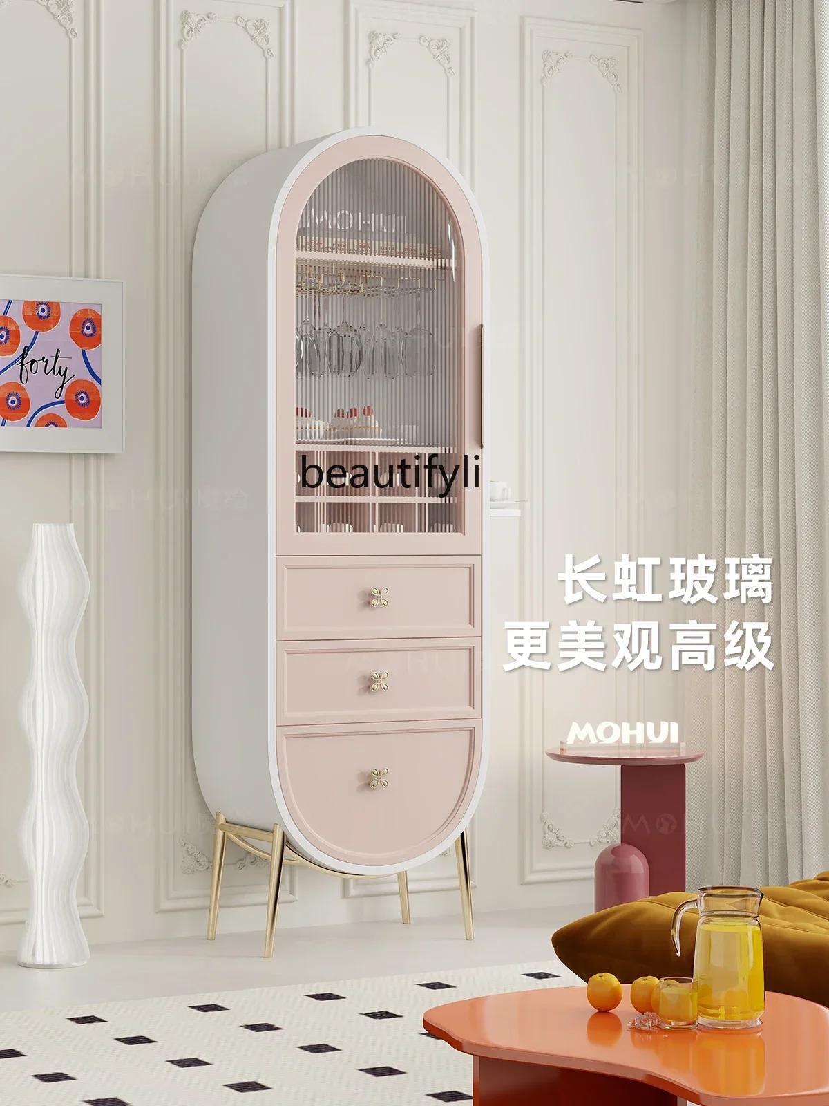 

K185 Single Door Wine Cabinet Rose Red Changhong Glass Cabinet Integrated Dining Side Dopamine Display Cabinet
