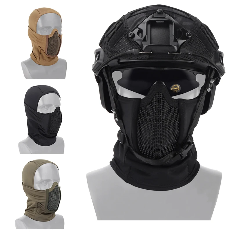 Military Tactical Baraklava Hat Hunting Protective Helmet Combat Half Face Steel Mesh Air Gun Color Bullet Mask