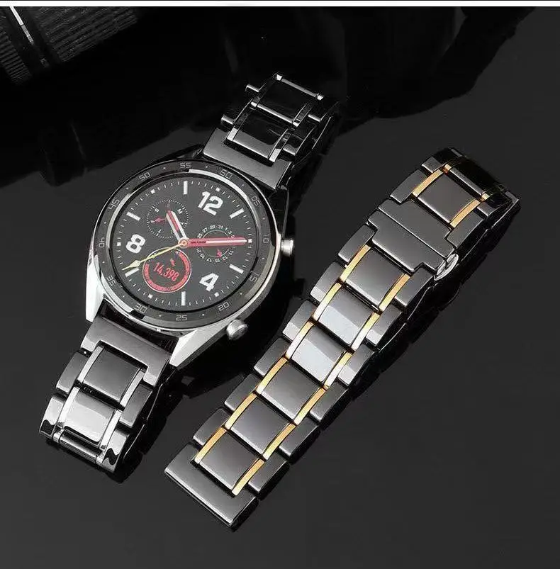 22mm Ceramic+Metal Strap for Samsung Watch Gear S3 Huawei Watch 5 GT6-5-4 Pro 46mm Fashion Band For Amazfit Active Max/Stratos 3