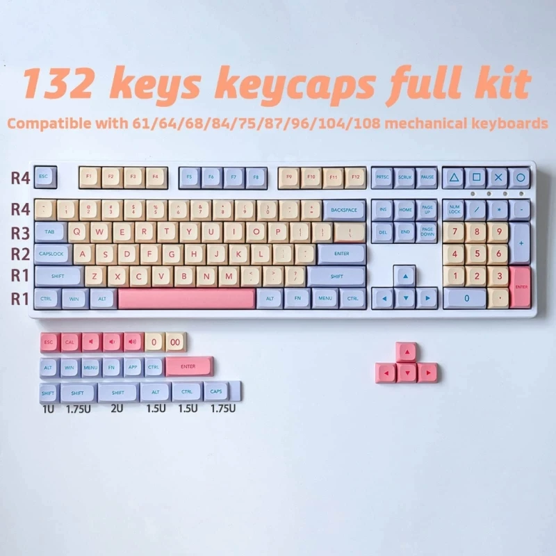 132 Phím Kẹo Bông XDA PBT Keycap Nhuộm-Subbed Bàn Phím Cơ Keycaps Trang Sức Giọt